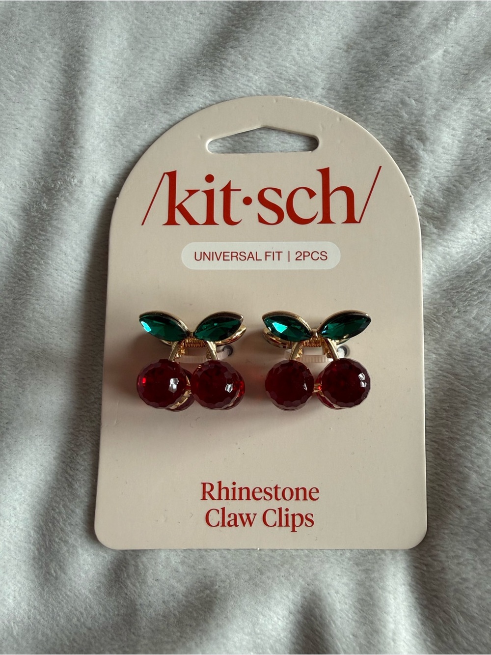 Kitsch Mini Rhinestone Cherry Claw Clips NWT